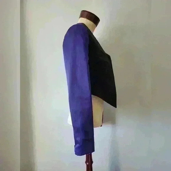 RACHEL ROY colorblock asymmetrical cropped purple  and black blazer. Size 0 - Picture 4 of 10
